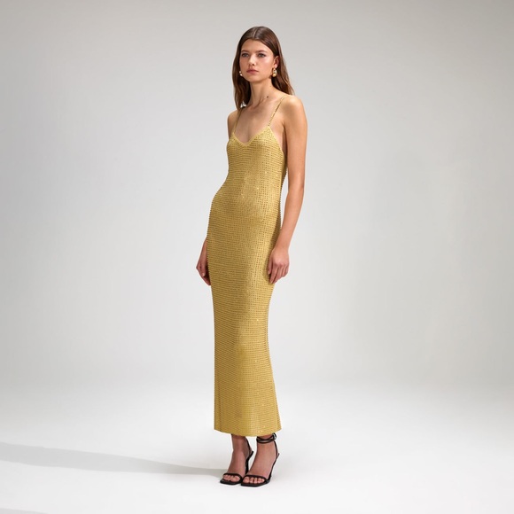 self-portrait YELLOW RHINESTONE MESH MIDI DRESS - Picture 3 of 14